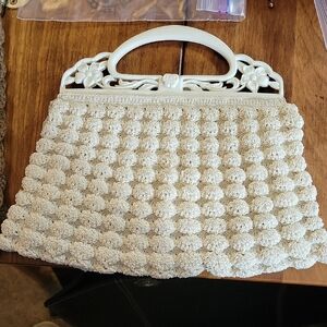 Hand Crafted Cream Clutch with Textured Bubble Design